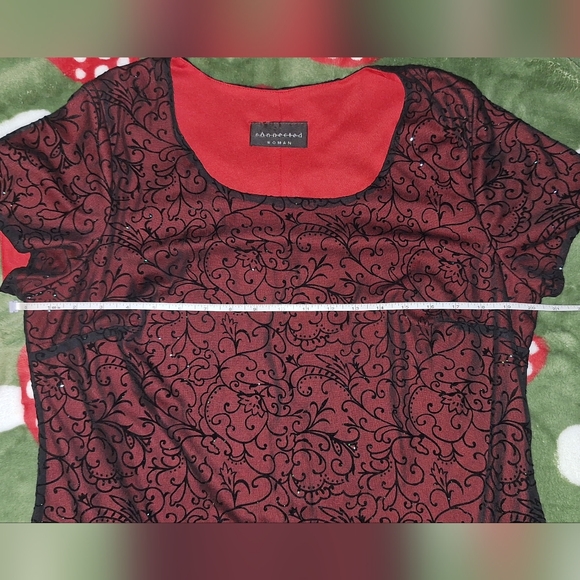 Red with Black sparkle mesh dress - Picture 2 of 3